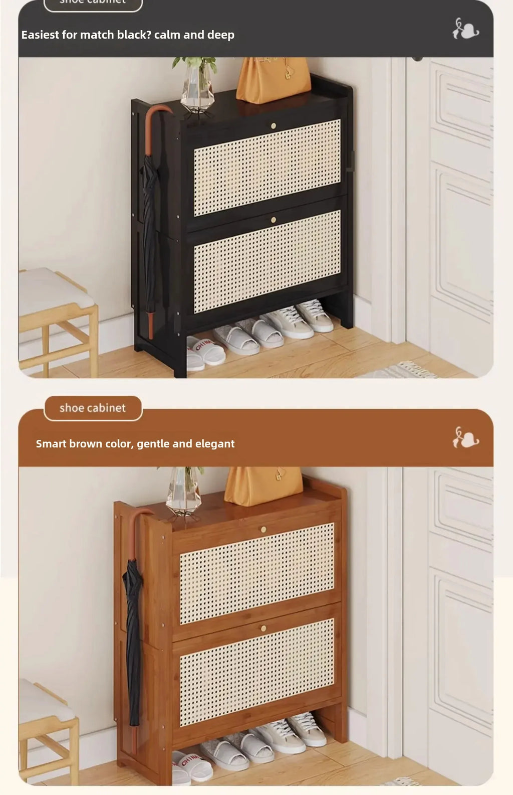 Bamboo Multi-layer Shoes Organization Rattan Flip Shoe Rack Living Room Against The Wall Boot Shelf Versatile Storage Cabinet