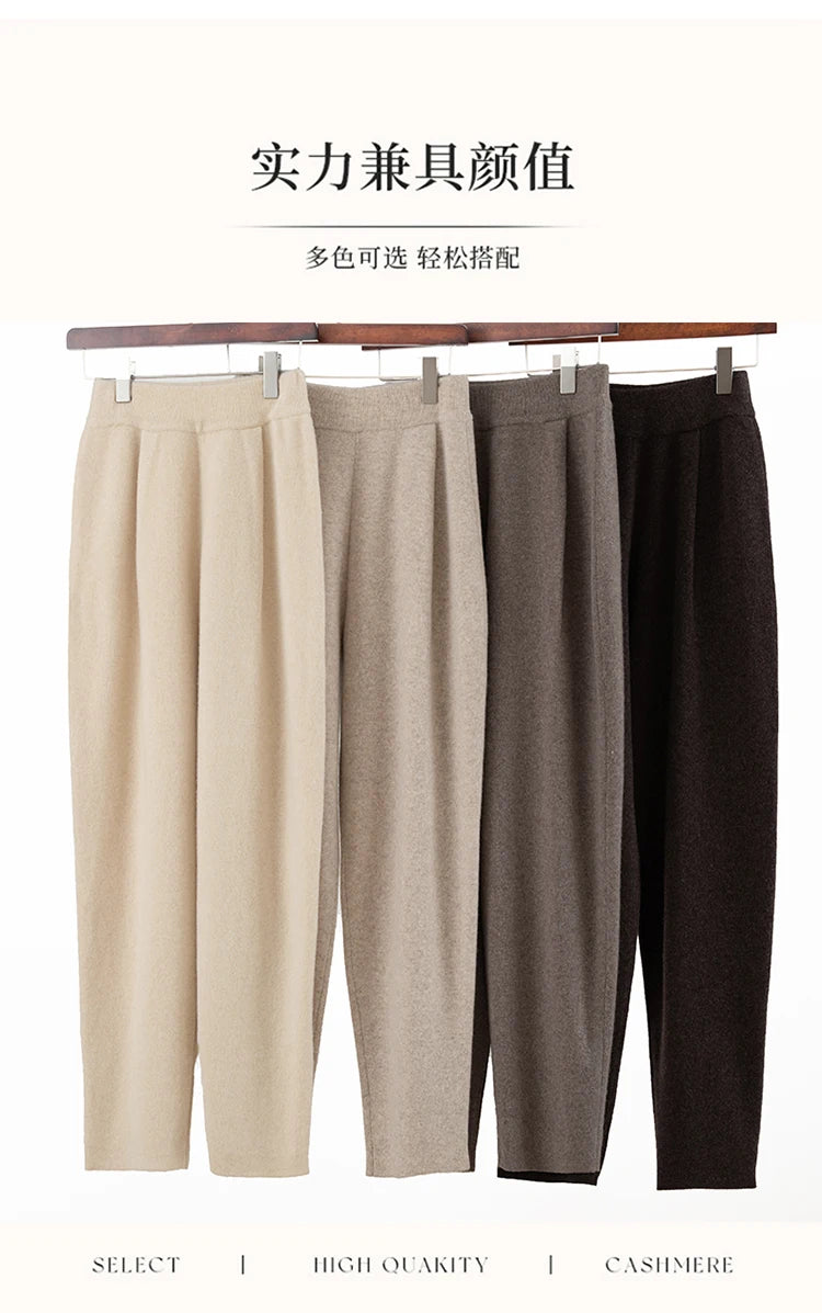 Pantaloni Harem da Donna Autunno Inverno, Caldi e Imbottiti, 100% Lana Merino, Jeans Capri a Vita Alta in Maglia, Pantaloni Slim Fit