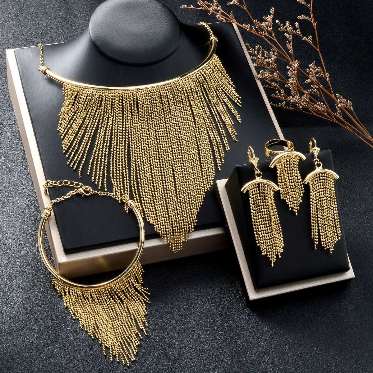 Ensemble de bijoux quatre pièces pour femme, pendentif gland perlé en forme de Y, rétro géométrique, élégant collier pour banquets