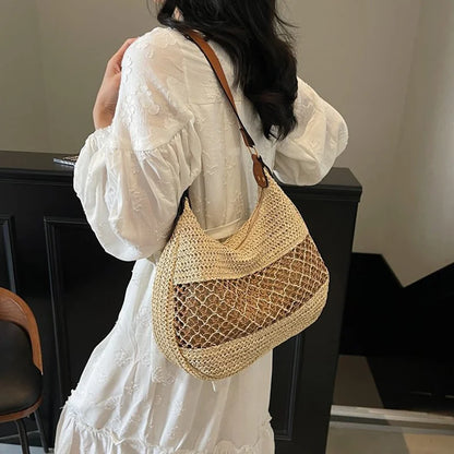 Borsa a Spalla da Donna con Tracolla Regolabile, Borsa da Viaggio in Paglia Intrecciata, Borsa a Mano alla Moda, Borsa Estiva Quotidiana da Donna