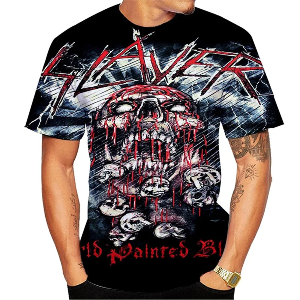 Nuova Moda Estiva: T-shirt da Uomo con Stampa 3D di Band Musicali, Heavy Metal, Personalizzata, Collo Tondo, Abbigliamento Maschile
