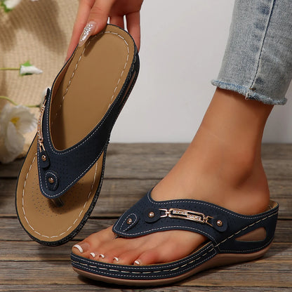 Orthopädische Damensandalen Sommer Orthopädische Flip-Flops mit Fußgewölbestütze Rutschfeste Hausschuhe mit dicker Sohle für den täglichen Gebrauch am Strand