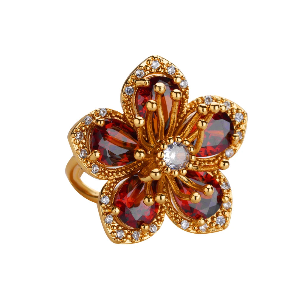Anelli di fiori colorati con zirconi per le donne Anello floreale in acciaio inossidabile color oro Elegante regalo di gioielli estetici per matrimoni di lusso