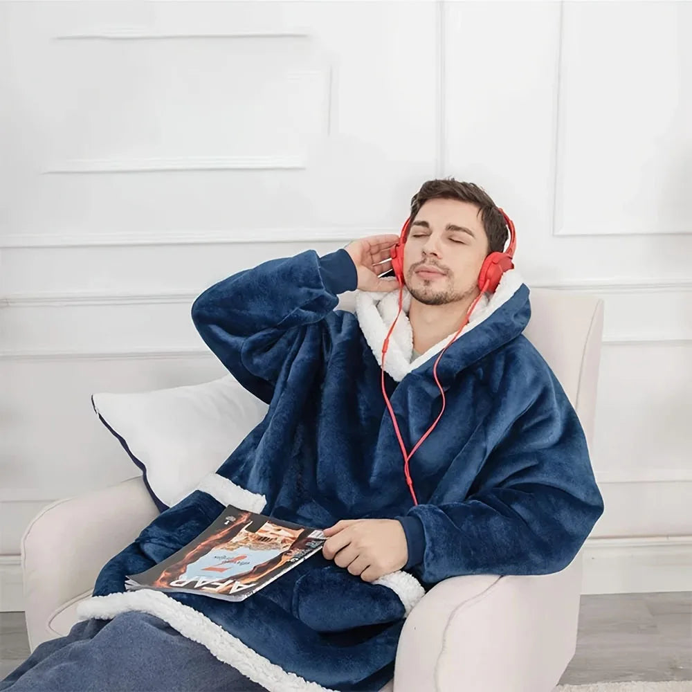 Accappatoio invernale da donna in flanella, extra lungo, con cappuccio e tasche verticali, coperta morbida e foderata in pile, ideale per rilassarsi davanti alla TV.