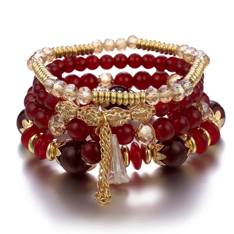 4 pezzi nuovo set di braccialetti con perline con ciondoli e nappe per donna, bracciale a catena con perline di vetro colorato, gioielli bohémien da uomo