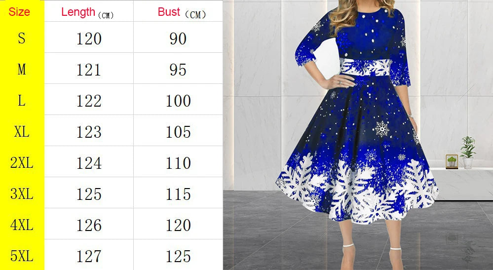 Abiti natalizi invernali da donna Abito vintage altalena elegante mezza manica con stampa casual