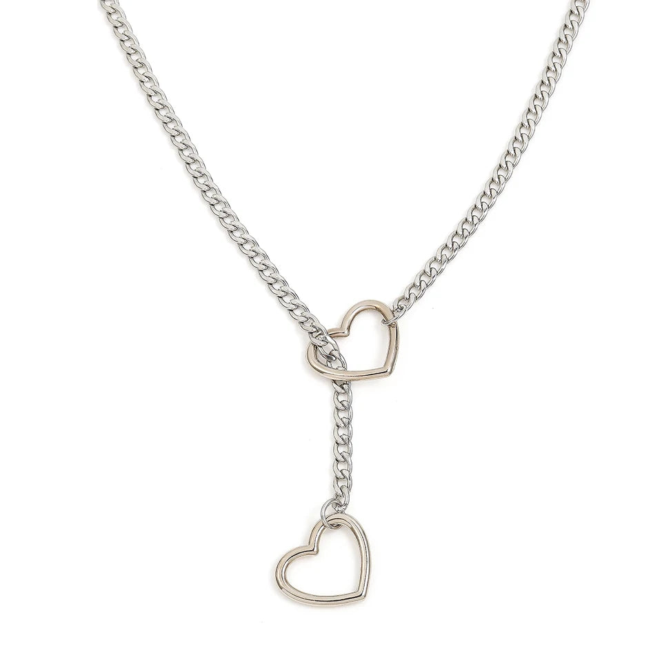 ZAKOL Collana a maglie cubane regolabile in acciaio inossidabile Collana a forma di Y con cuore cavo Accessori per feste in stile punk rock