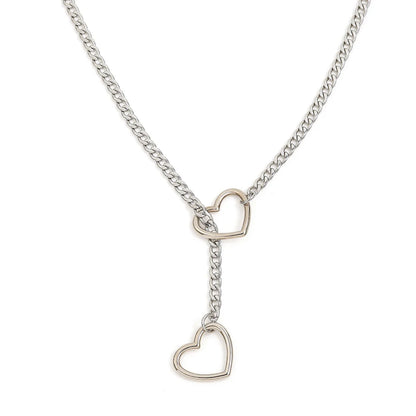 ZAKOL Collana a maglie cubane regolabile in acciaio inossidabile Collana a forma di Y con cuore cavo Accessori per feste in stile punk rock