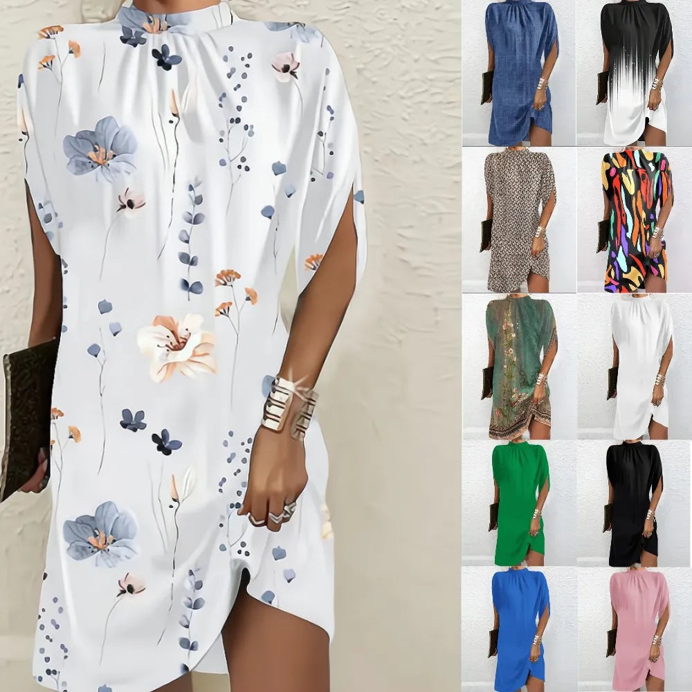 New Fashion Tie Dye Stampato Girocollo Casual Mini Abiti Per Le Donne 2023 Elegante Estate Manica A Pipistrello Abito Allentato Abiti Femminili