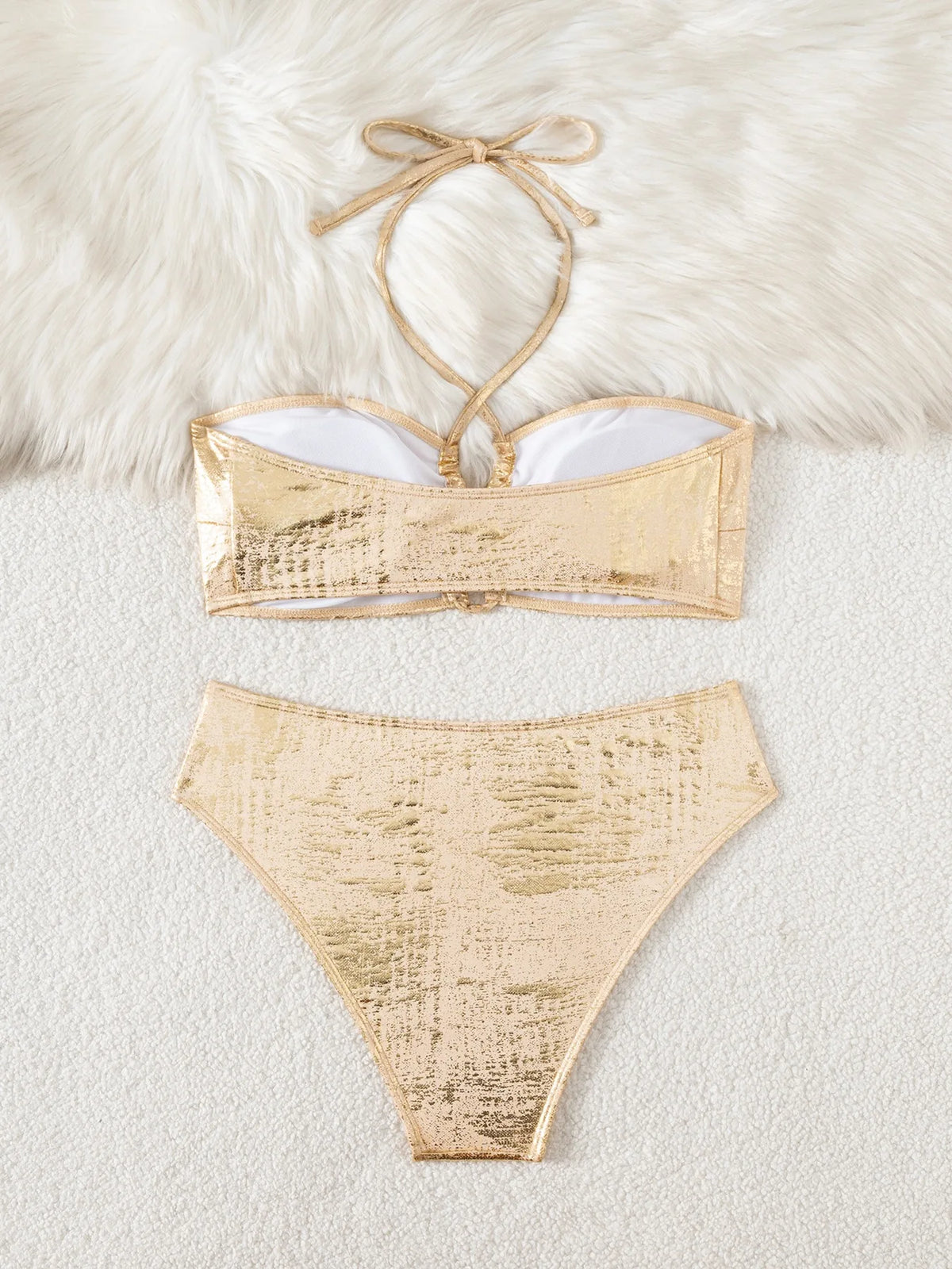 Damen-Badeanzug, sexy Bikini, goldfarben, Bademode, femininer Bikini-Set, unifarbene Strandbekleidung, Damen-Badeanzug, Trikini, Dropshipping