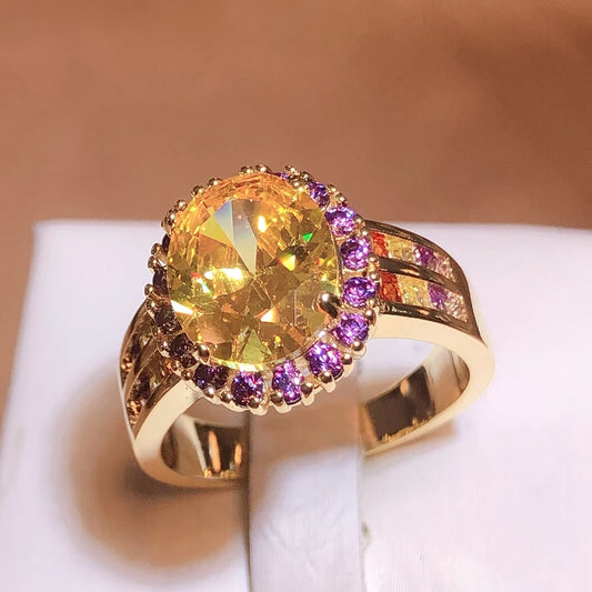 Bague tendance en citrine pour femmes, géométrique, en argent 925, avec pierres ovales, zircon bleu, jaune, rose, pour les fêtes