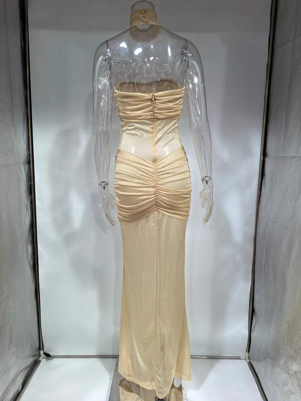 Abito Estivo Sexy Trasparente in Tulle con Paillettes, Elegante Abito da Sera Lungo Senza Schiena per Feste di Compleanno e Cerimonie