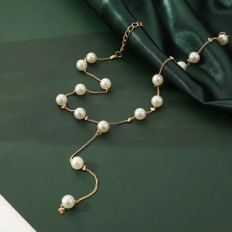 4 pezzi di collana color oro, orecchini, bracciale, set da donna, elegante collezione di perle d'imitazione, gioielli con nappa temperamento
