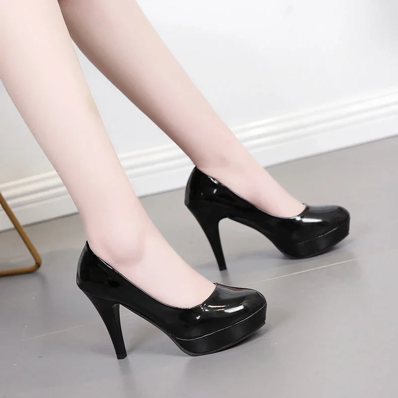 Sexy high heels large size women's spring and summer patent leather fashion round toe stiletto wedding shoes women's shoes