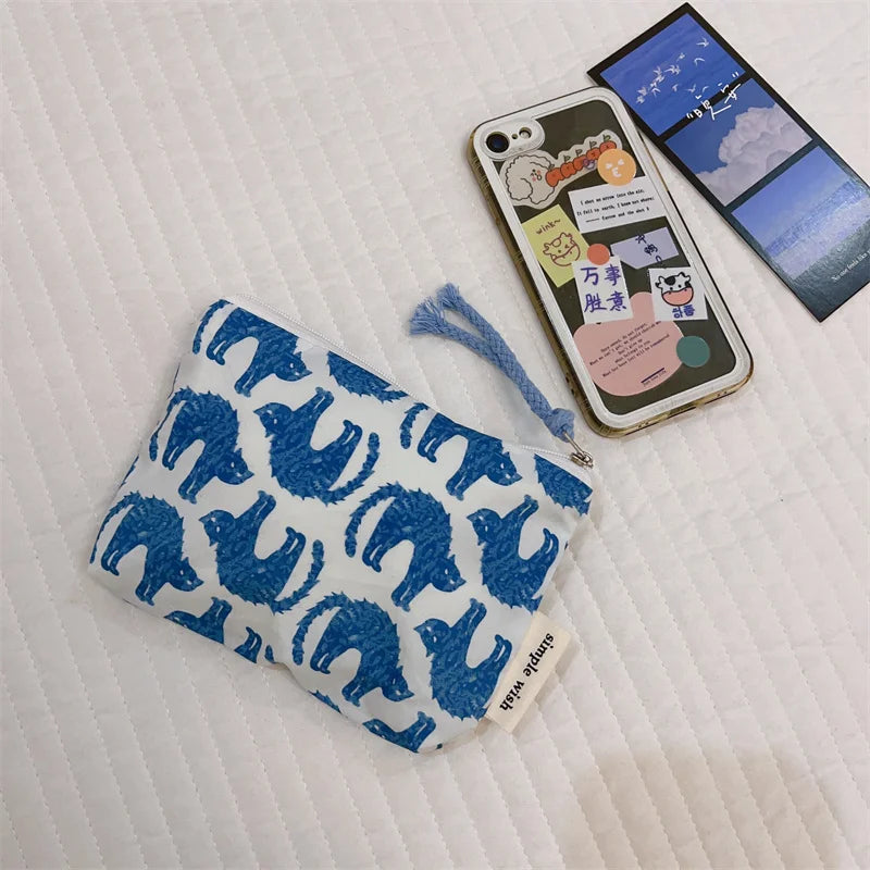 Portamonete in cotone con stampa floreale fresca estiva Mini portaoggetti Borsa in stoffa piccola Borsa per cuffie Borsa per cosmetici da viaggio Borsa per trucco