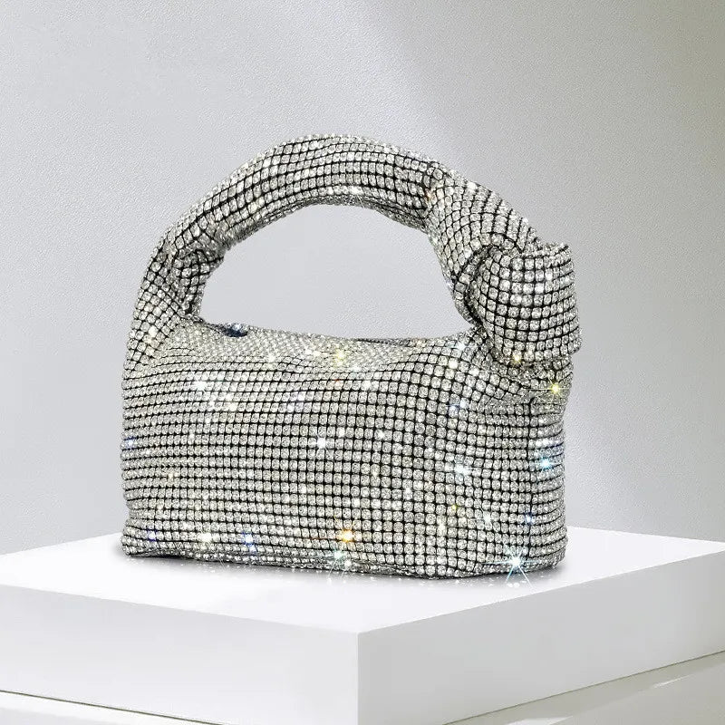 Borse da sera con nodo con strass con manico Borsa con manico superiore in cristallo argento per borse da donna e borsette Borsa di design di lusso