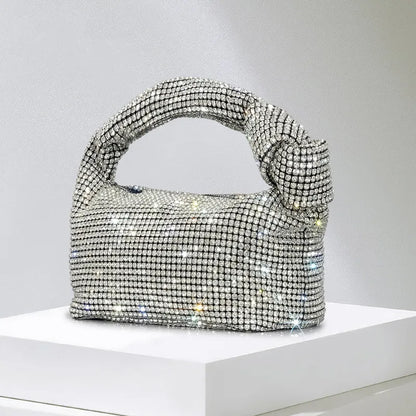 Borse da sera con nodo con strass con manico Borsa con manico superiore in cristallo argento per borse da donna e borsette Borsa di design di lusso