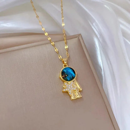 Collana di lusso leggera in acciaio al titanio con serie Star per donna, colore oro, pianeta, luna, astronauta, collane con ciondolo, gioielli, regali