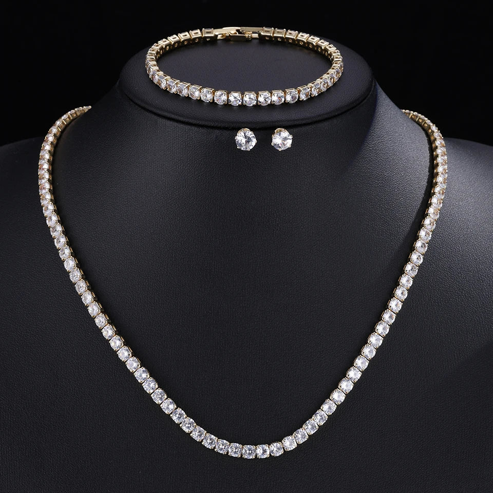 ZAKOL Gorgeous Buling AAA Clear Round Cubic Zirconia Collana da sposa Orecchini Set di gioielli da festa per le donne