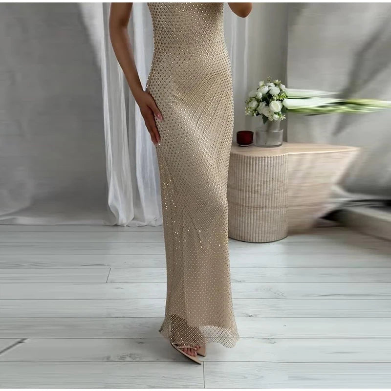 Abito da festa in pelle con ritaglio sexy Guaina senza maniche Lunghezza pavimento Scava fuori Bustier Abito aderente Abiti da sera con cerniera divisa sul retro