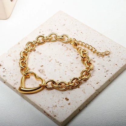 Bracciale a catena con ciondolo a forma di cuore o rotondo in acciaio inossidabile