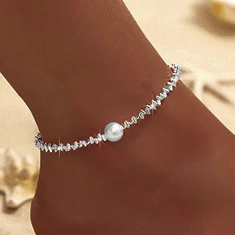 Cavigliera a catena sottile scintillante per donna Bracciale a doppio strato con ciondolo a forma di croce a cuore con zirconi sul piede della gamba Gioielli da spiaggia estivi alla moda