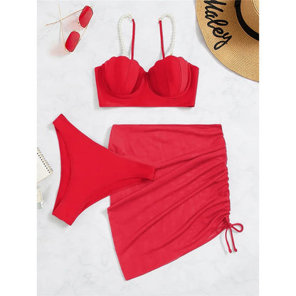 S - XL perle Bikini Push Up costume da bagno donna costumi da bagno donna Bikini a tre pezzi con reggiseno coppa bagnante costume da bagno Swim V4302