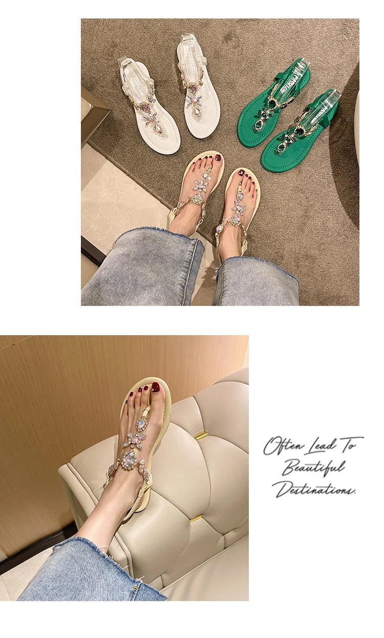 Appartamenti estivi Sandali Delle Donne di Cristallo Clip Toe Pantofole di Tendenza di Marca di Lusso Scarpe Da Donna Spiaggia Causale Presentazioni Aziende Produttrici Giochi Mujer Zapatos 2023