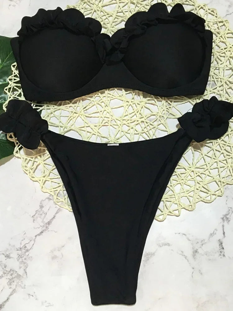 Soutien-gorge à volants sexy et froufrous Bikini 2026 Femme Maillot de bain bandeau Femme Maillot de bain Deux pièces Ensemble bikini Push Up Maillot de bain Nager