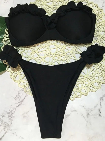 Soutien-gorge à volants sexy et froufrous Bikini 2026 Femme Maillot de bain bandeau Femme Maillot de bain Deux pièces Ensemble bikini Push Up Maillot de bain Nager