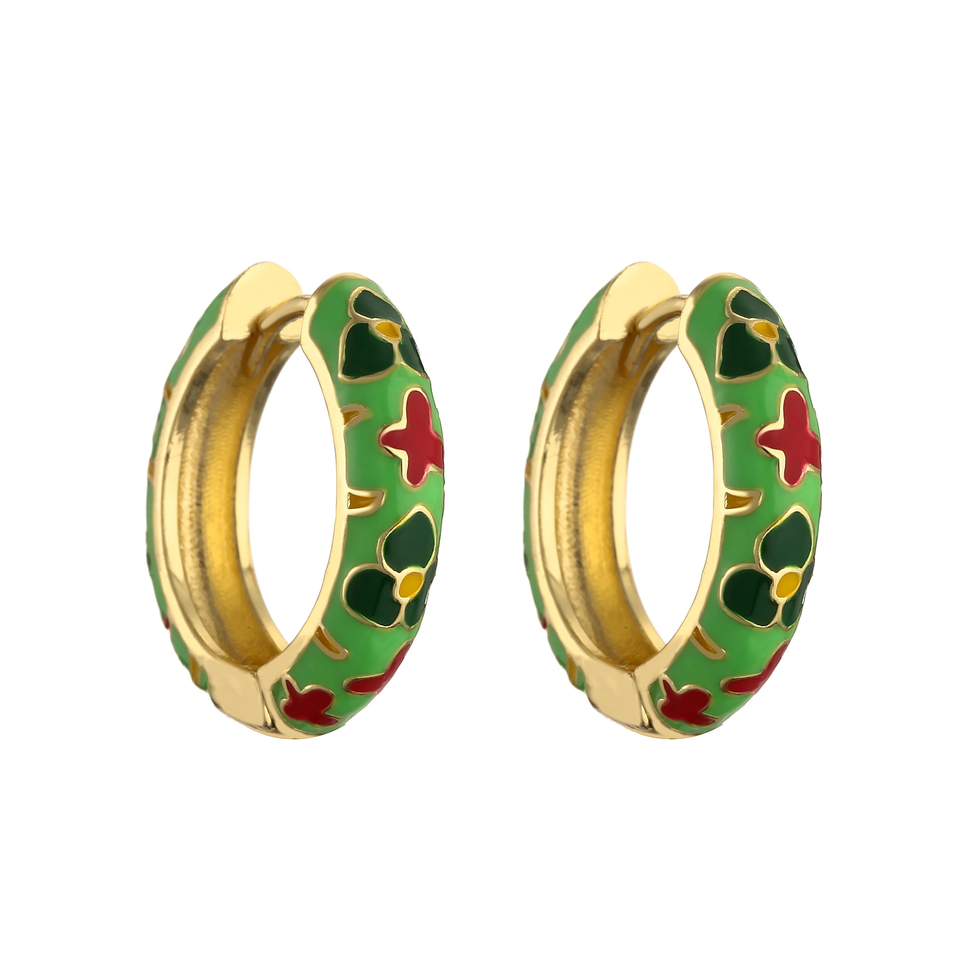 HECHENG, Orecchini a cerchio piccoli con fiori smaltati vintage Dichiarazione geometrica alla moda Cerchio rotondo Huggie Orecchino Gioielli di moda Brincos