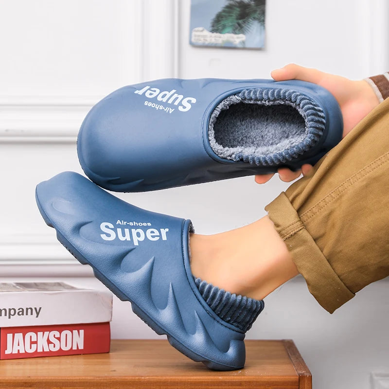 Donna Uomo Inverno Caldo EVA Suola morbida Scivoli impermeabili Pantofole Slip On Scuff Zoccoli Breve peluche Piattaforma Scarpe da casa per interni