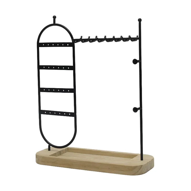 1 portagioie da tavolo con base in legno massello adatto per organizzare e conservare orologi, orecchini, bracciali, collane, ecc.