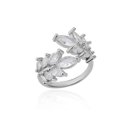 Anelli a foglia a doppio strato con zirconi di lusso per le donne Anello in acciaio inossidabile color oro Boho Coppia gioielli Accessori anelli mujer