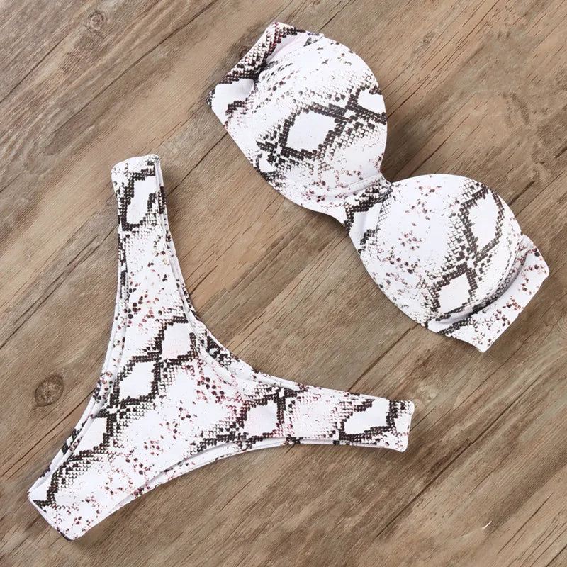 Bandeau Bikini Swimwear Women Swimsuit Sexy Thong Ruffle Bikini Set Push Up Bathing Suit Female Brazilian Leopard Swimsuit 2026