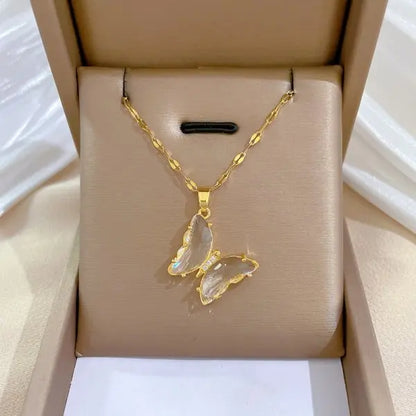Squisito micro intarsiato zircone farfalla nappa collana per le donne gioielli girocollo in acciaio inossidabile luna farfalla fiore clavicola