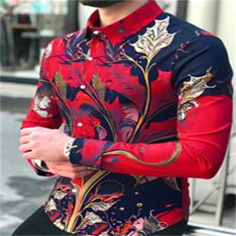 Herrenhemd mit Retro-Blumenmuster, langärmelig, lässig und bequem, in verschiedenen Größen erhältlich, für alle Jahreszeiten geeignet.