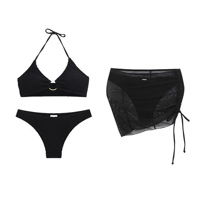 2025 New Sexy Solid Bikini Low Waist Three Pieces Swimsuit Women Brazilian Bandage Swimwear Female Beachwear Bathing Suit