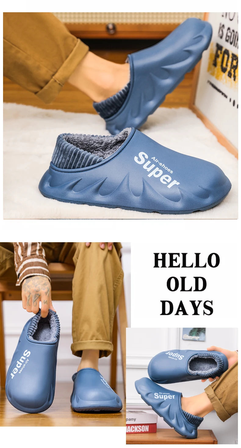 Donna Uomo Inverno Caldo EVA Suola morbida Scivoli impermeabili Pantofole Slip On Scuff Zoccoli Breve peluche Piattaforma Scarpe da casa per interni