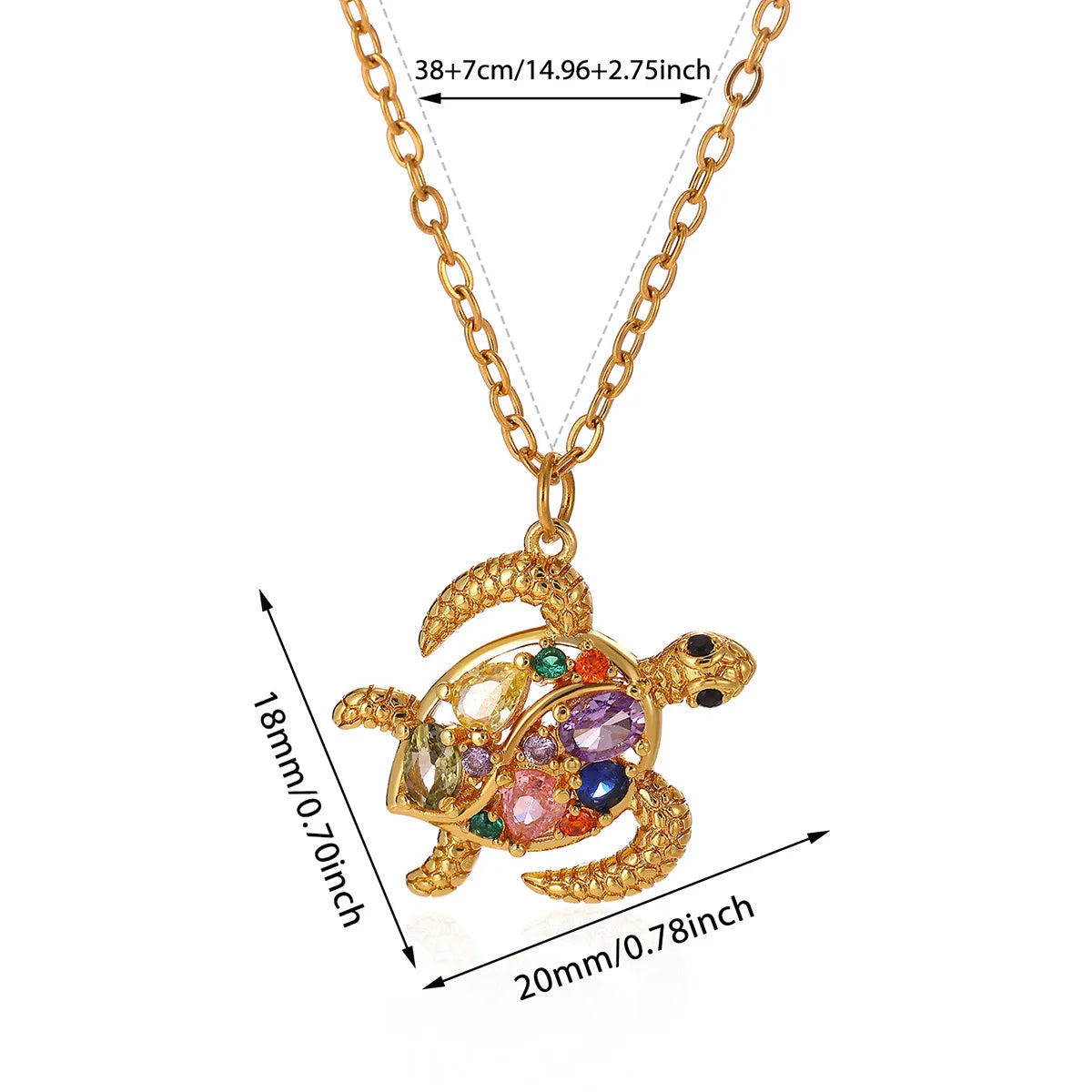 Bohemian Beach Ocean Summer Jewelry Charms Stainless Steel Gold Color Colored Zircon Turtle Pendant Necklace for Women Gifts