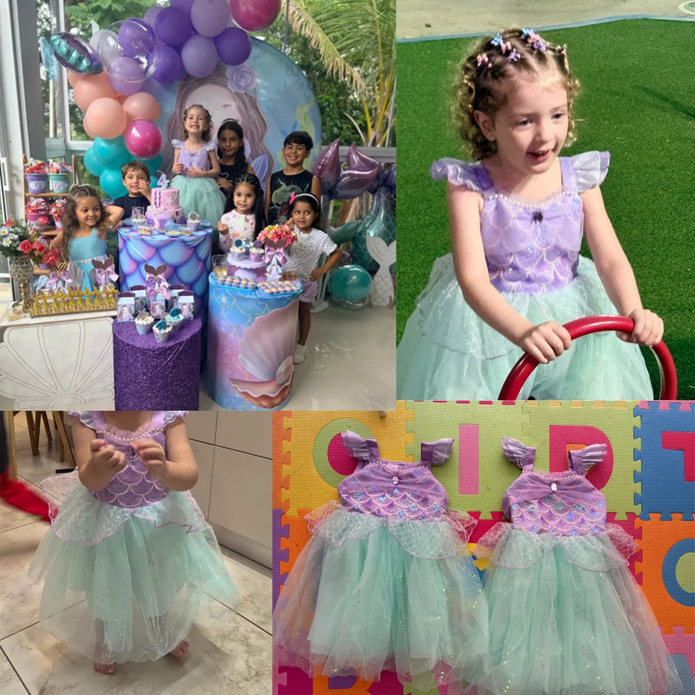 Costume da spettacolo con paillettes Abiti da principessa per ragazza Gonna a rete con fionda Abito da ragazza di compleanno Abiti da ragazza per feste a tema sirena