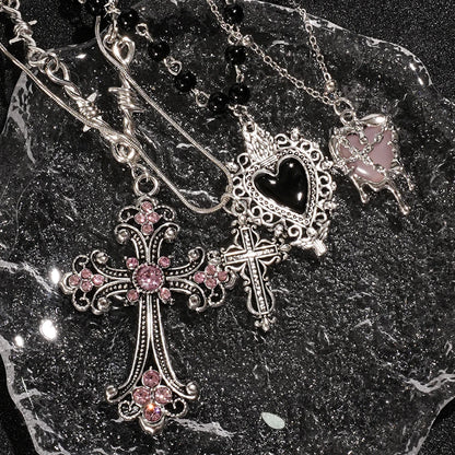 Y2K Sweet Cool Girl Collana con ciondolo croce creativa personalizzata con amore, adatta per l'uso quotidiano