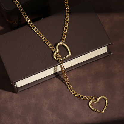 ZAKOL Collana a maglie cubane regolabile in acciaio inossidabile Collana a forma di Y con cuore cavo Accessori per feste in stile punk rock