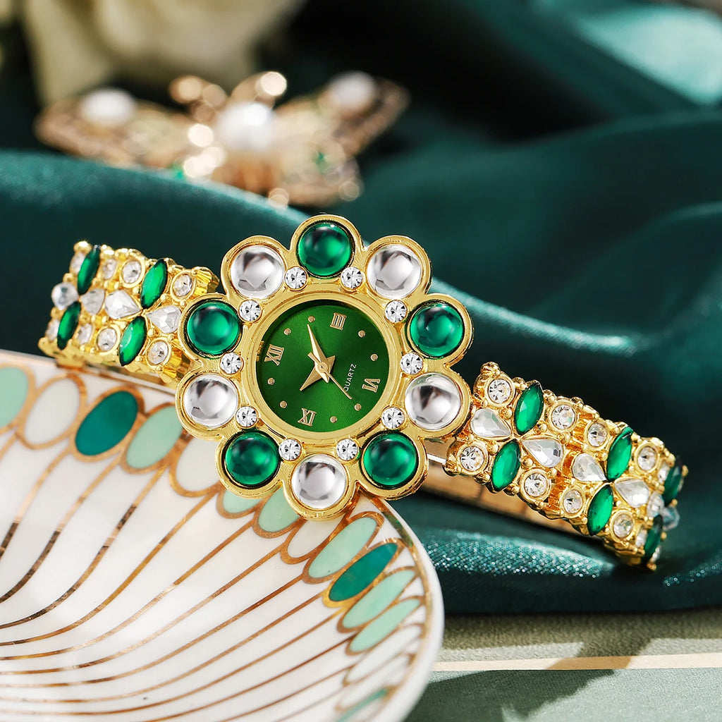 Orologi da donna con strass di lusso Orologio da polso al quarzo con quadrante floreale per orologio da donna Reloj Mujer