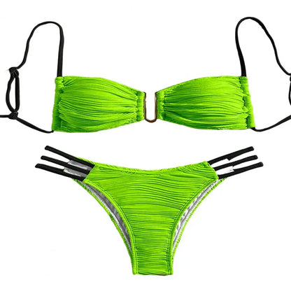 2 pezzi/set donna costume da bagno diviso bikini set fionda fascia reggiseno imbottito texture antirughe slip set moda costumi da bagno sexy
