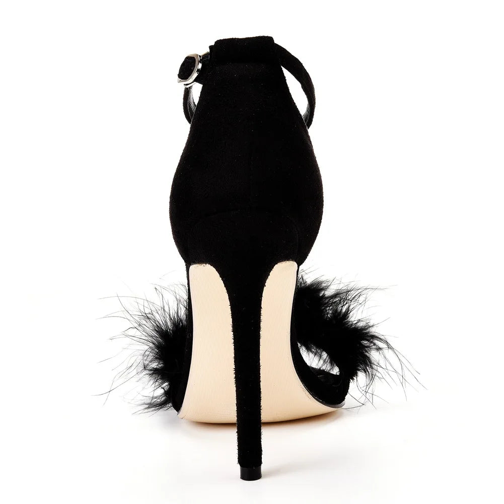 Sexy Feather High Heel Sandals Women's European  American Large 46 Fish Mouth High Heel Sandals Women Shallow Mouth Women's Shoe