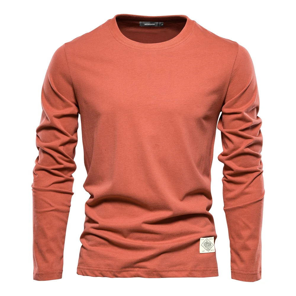 T-shirt a maniche lunghe in cotone 100% per uomo T-shirt da uomo casual primaverili solide T-shirt da uomo di alta qualità Abbigliamento classico T-shirt da uomo