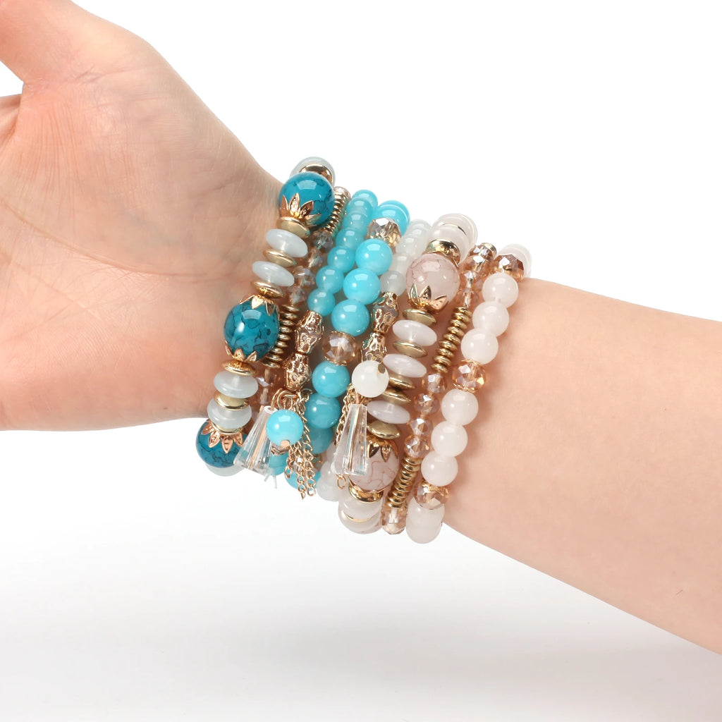 Braccialetti bohémien con perline impilabili per donna Braccialetti elasticizzati con ciondolo a forma di braccialetto multistrato