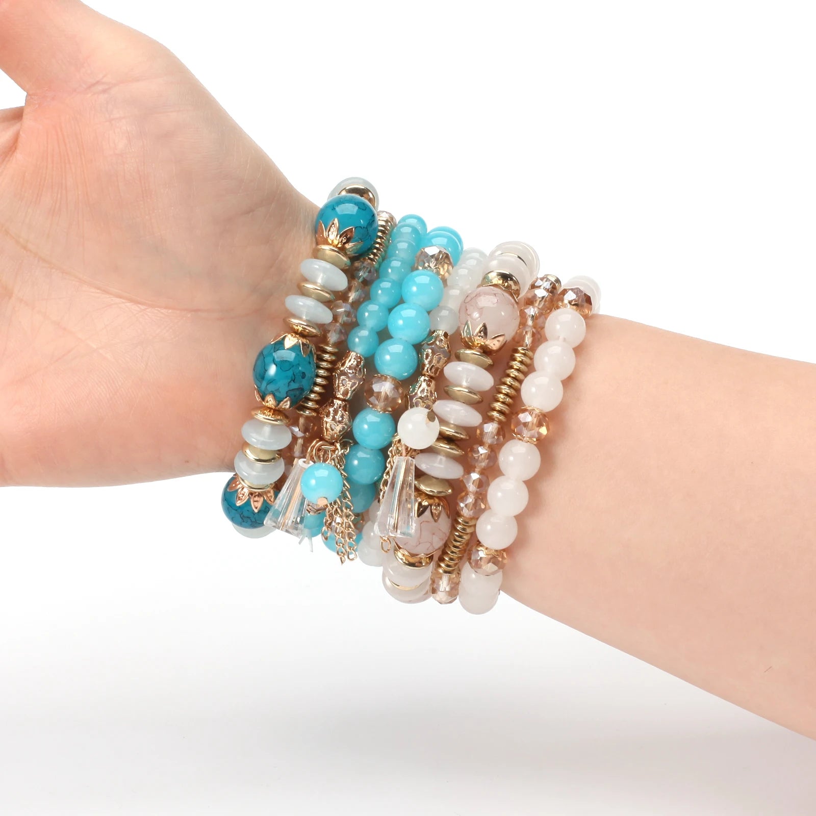 Braccialetti bohémien con perline impilabili per donna Braccialetti elasticizzati con ciondolo a forma di braccialetto multistrato