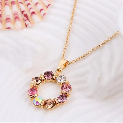 Set di orecchini con collana in oro da 3 pezzi, celebrità da donna, stile semplice e alla moda, squisiti gioielli a forma di cerchio con diamanti in vetro colorato